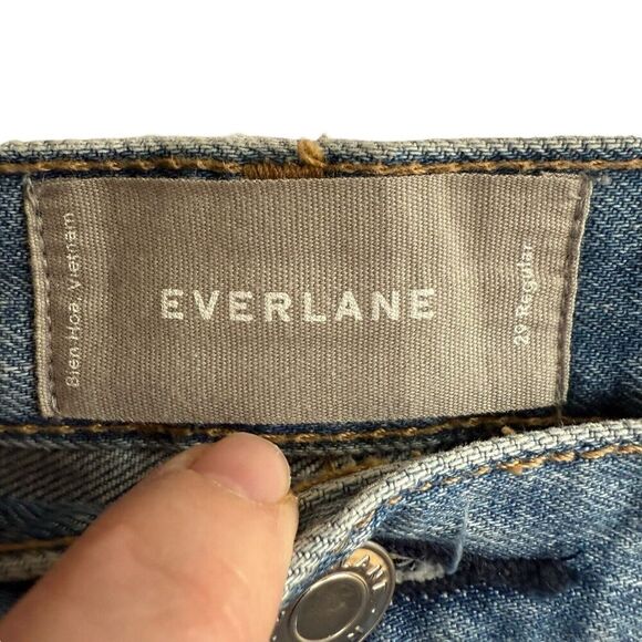 Everlane Womens The Kick Crop Jeans High-Rise Frayed Raw Hem Faded Blue Wash 29 - Picture 2 of 7